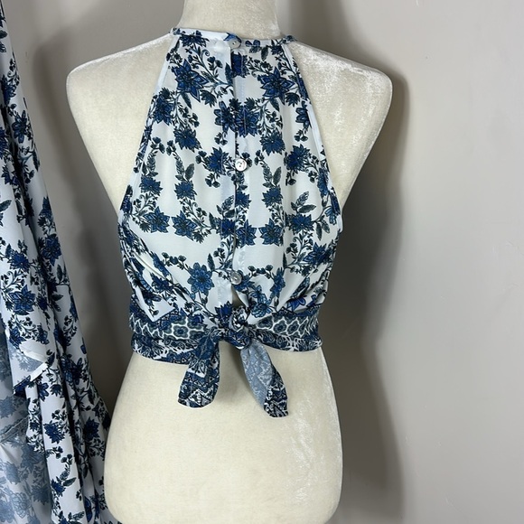 Show Me Your Mumu Blue Floral Salsa Casablanca Selena Maxi Skirt Crop Top Set XS - Picture 4 of 16